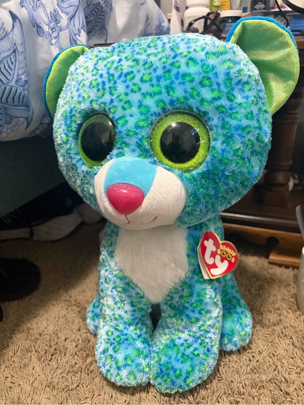 Ty Plush Leopard-Print Cat Toy in Blue, Green & White 16” plush
